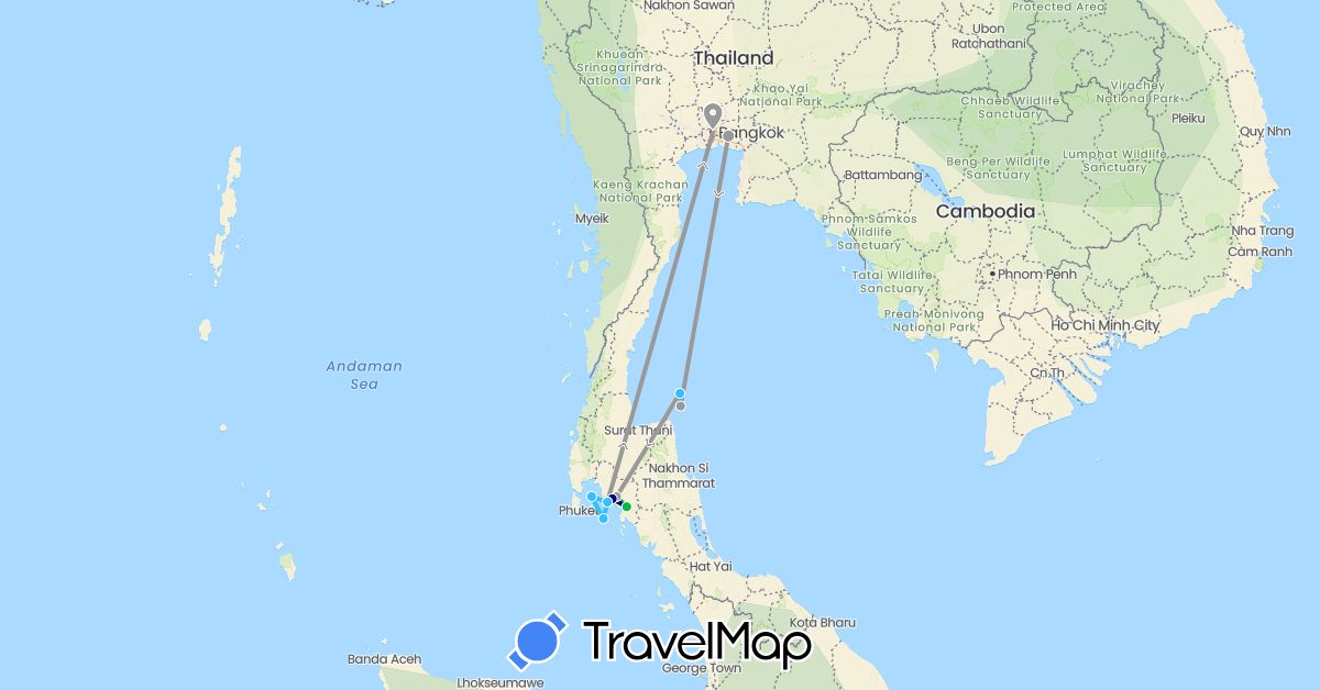 TravelMap itinerary: driving, bus, plane, boat in Thailand (Asia)